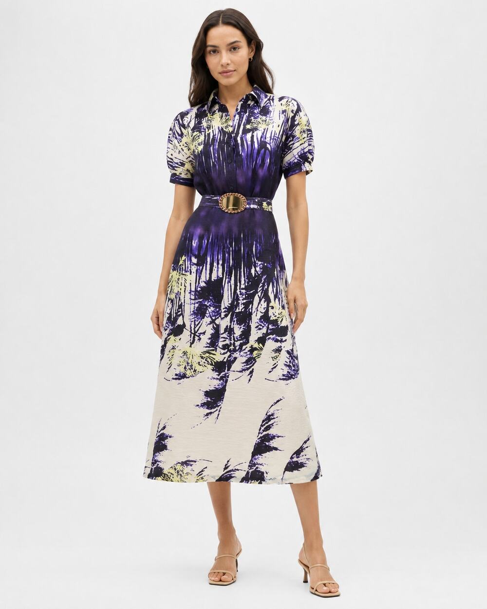 New Silvia Tcherassi Lee Palm Print Linen Midi Dress Dark Dande Size M
